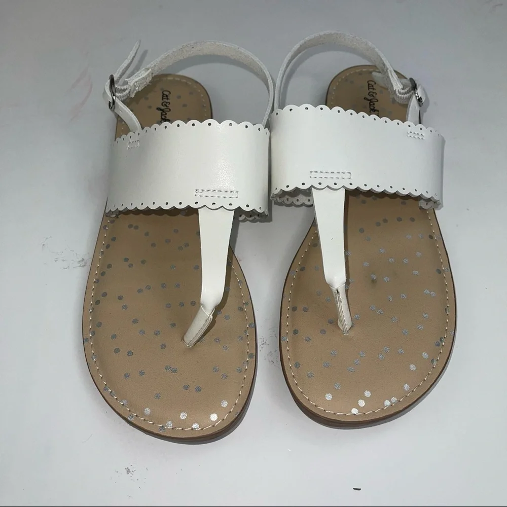 Cat & Jack White Ankle Strap Toe Thing Sandals Scalloped Edge